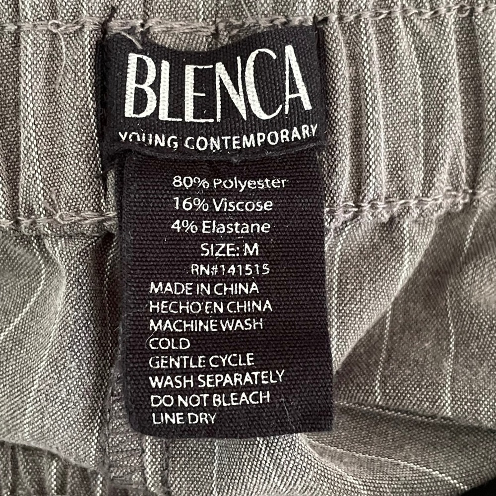 Blenca Size Medium Gray Wide Leg Pinstripe Drawstring Trouser Elastic Waist - Picture 8 of 9